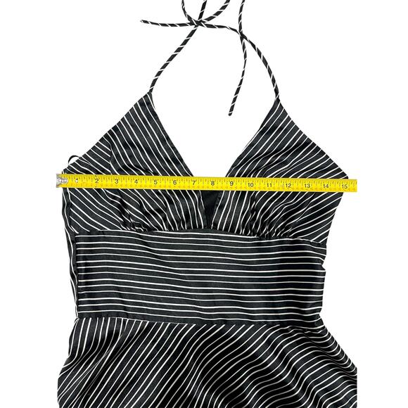 Vintage Y2k Alyn Paige Black Stripe Satin Babydoll Dress Coquette Old Money - Picture 9 of 11